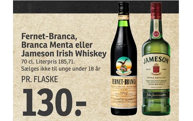 Fernet branca, branca menta or jameson irish whiskey product image