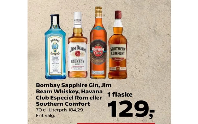 Bombay Sapphire Gin, Jim Beam Whiskey, Havana Club Especiel Rom Eller Southern Comfort product image