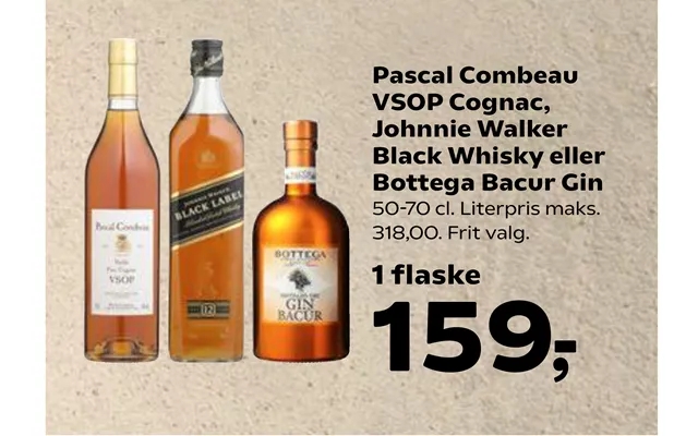 Pascal Combeau Vsop Cognac, Johnnie Walker Black Whisky Eller Bottega Bacur Gin product image