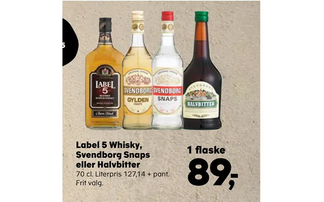 Label 5 whiskey, svendborg snaps or halvbitter product image