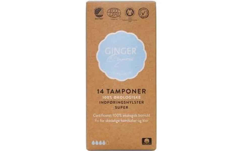 Gingerorganic Tampon Med Indføringshylster Super 14 Stk