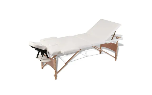 Sammenfoldeligt Massagebord Med Træstel 3 Zoner Cremefarvet product image