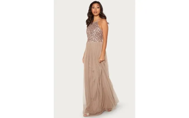 Angeleye High Neck Sequin Maxi Dress Taupe M Uk12 product image