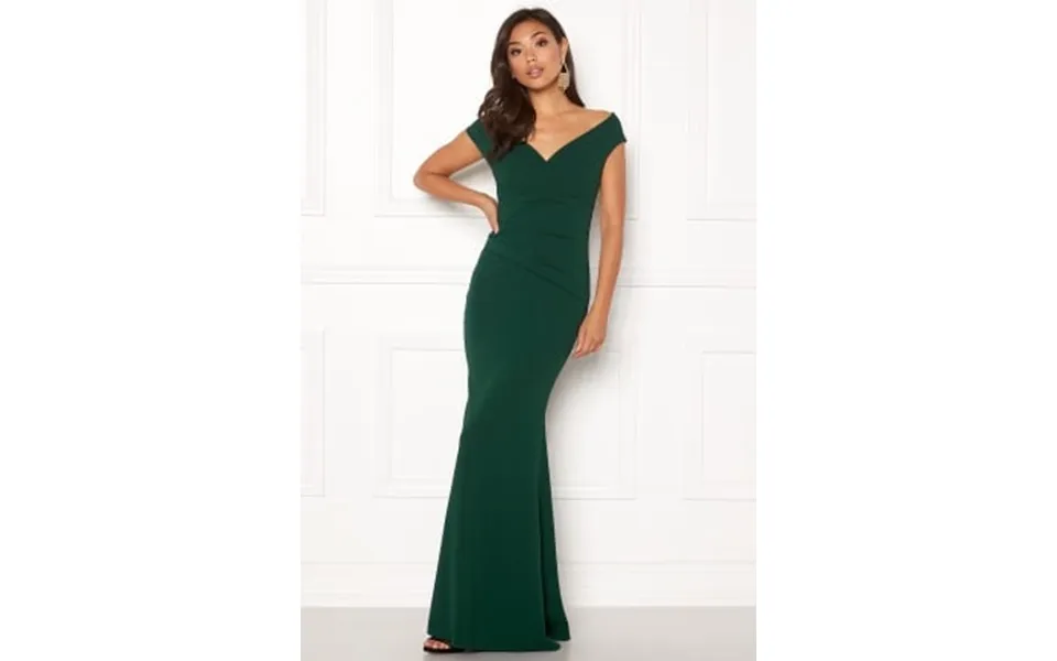 Goddiva bardot pleat maxi dress emerald xs uk8