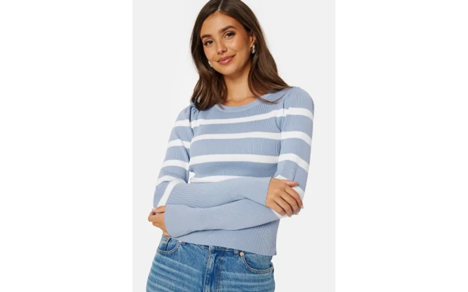 Only sally l p puff pullover blue blizzard stripe xs