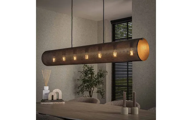Rollo - Loftlampe I Cylinderformet Sort Perforeret Metal, Længde 145 Cm