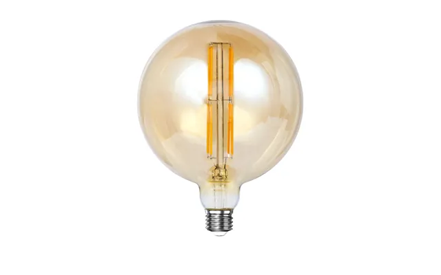 Rund Led Pære I Ravfarvet Glas - Ø 15 Cm.