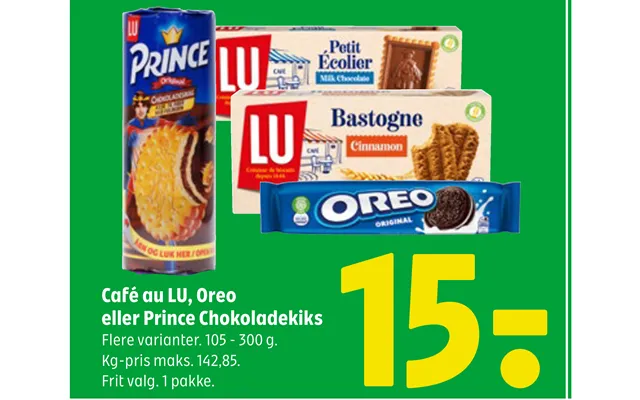 Cafe au lu, oreo or prince chocolate biscuits product image