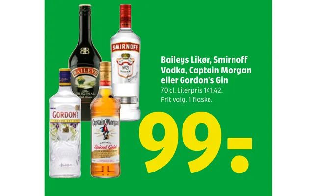 Baileys Likør, Smirnoff Vodka, Captain Morgan Eller Gordon's Gin product image