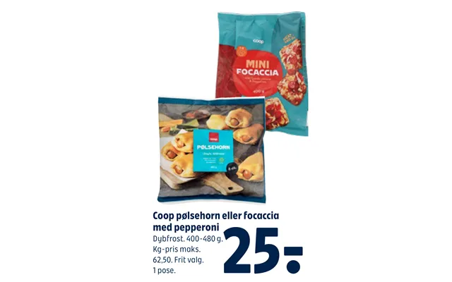 Coop Pølsehorn Eller Focaccia Med Pepperoni Coop Pølsehorn Eller Focaccia Med Pepperoni product image