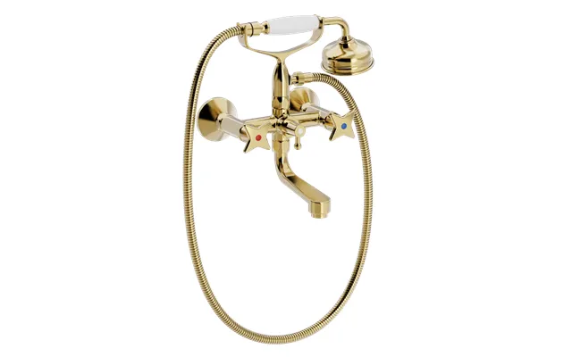 Toni Copenhagen Cross Handles Wall-mounted Vat Shower Mixer - Brass product image