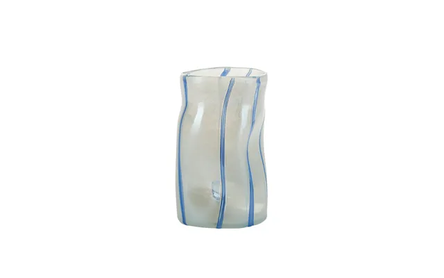 Glas Vase Med Striber, Hvid Blå - H19 Cm