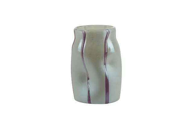 Glas Vase Med Striber, Hvid Lilla - H19 Cm