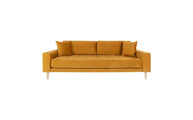 Lido 3 Personers Sofa - 3 Personers Sofa, Sennepsgul Velour Med To Puder Og Natur Træben, Hn1004 product image