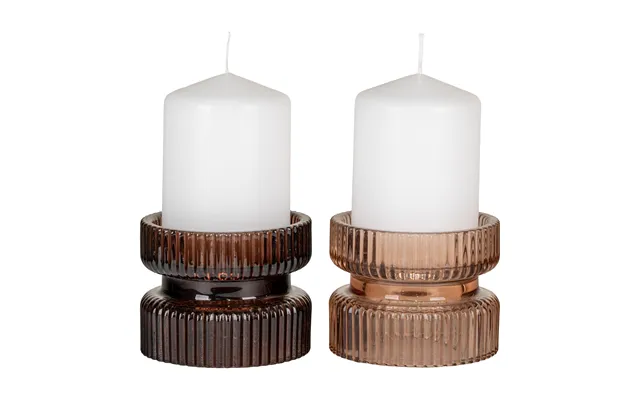 Lysestager, Sæt Af 2 - Lysestage, Glas, Rav Brun, Vendbar Til Fyrfadslys Og Bloklys, Ø9x7 Cm, Sæt Af 2