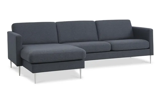 Ask Sæt 51 3d Sofa, M. Chaiselong - Navy Blå Polyester Stof Og Børstet Aluminium