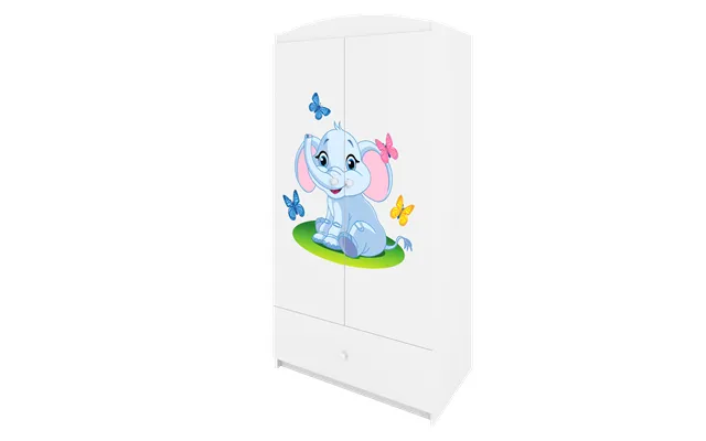 Babydreams Garderobeskab Til Børn Med Elefant, M. 2 Låger, 1 Skuffe - Hvid Laminat