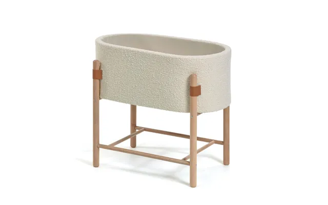 Kave Home Adara Moseskurv Til Baby, M. Madras, Oval - Beige Fleece Og Natur Bøgetræ 80x46