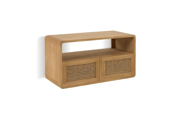 Kave Home Sabiela Badeværelsesskab, M. 2 Skuffer - Natur Rattan Og Teaktræ 86x45