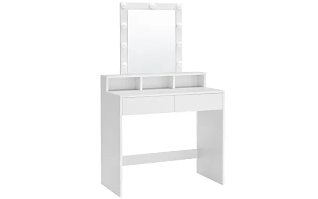Vasagle Makeup Bord, M. Spejl, Lyspærer, 2 Skuffer, 3 Rum - Spejlglas Og Hvid Spånplade 80x40