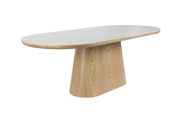 White Label Living Almira Spisebord, Oval - Snehvid Mat Sintret Sten Og Egetræ Papirfinér 200x90