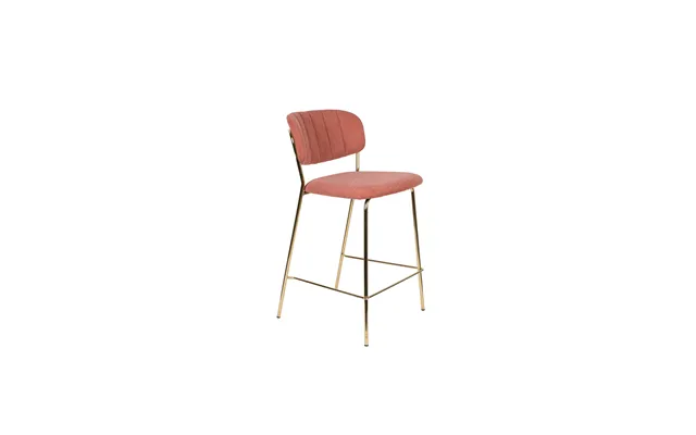 White Label Living Jolien Counterstol, M. Ryglæn Og Fodstøtte - Lyserød Polyester Og Guld Stål