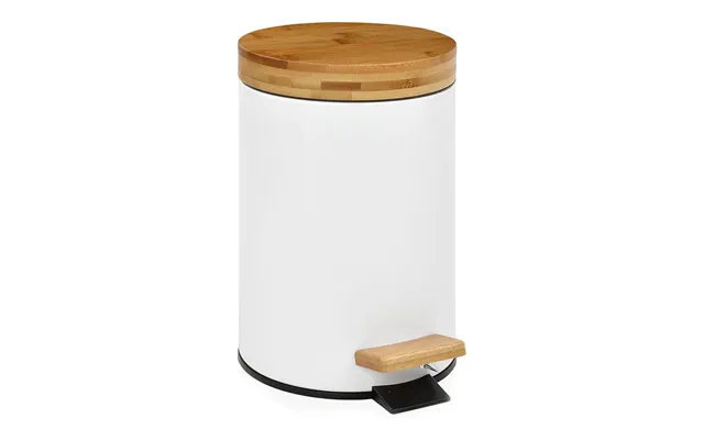Andrea House Papirkurv Med Pedal - Hvid Mat Metal Bambus, 3 L Ø 17 × 26 Cm