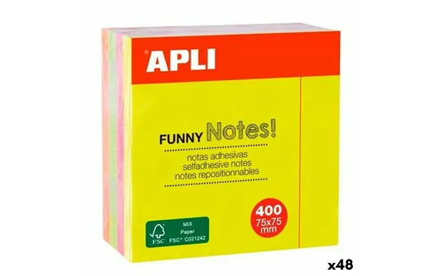 Apli Funny Klæbende Huskesedler, Multifarvet, 75 × 75 Mm - 48 Enheder