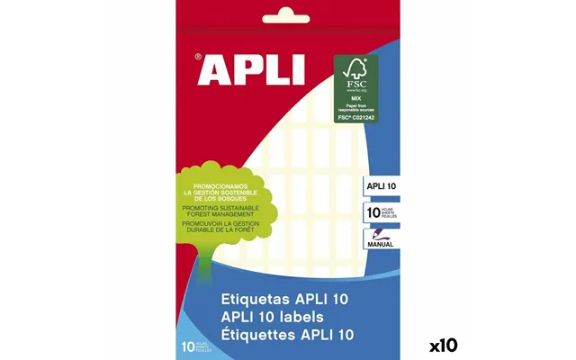 Apli Selvklæbende Etiketter, Hvidt Papir - 10 Ark, 8 × 20 Mm 10 Stk