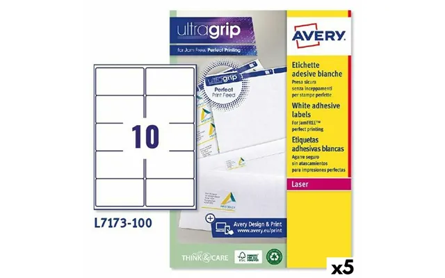 Avery L7173 Printeretiketter, Hvid - 99,1 × 57 Mm, 100 Ark 5 Pk