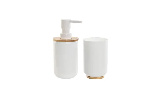 Badeværelsessæt - Hvid Natur, Bambus & Polystyren, 2 Dele 7 × 7 × 16 Cm