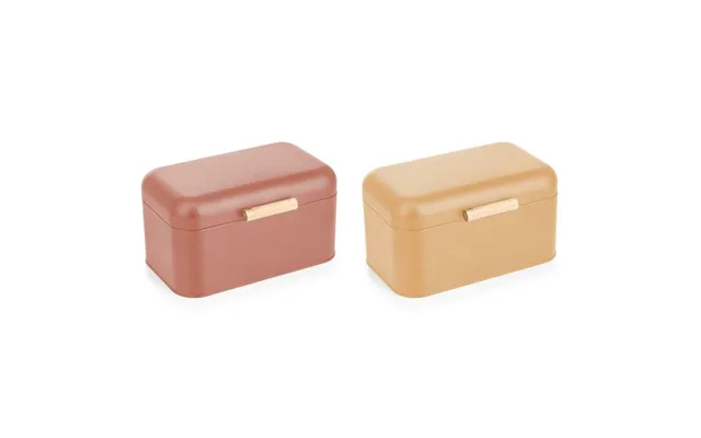 Brødkasse Sæt - Metal Bambus, Terrakotta & Gul, 30,5 × 20,7 × 15 Cm 2 Enheder