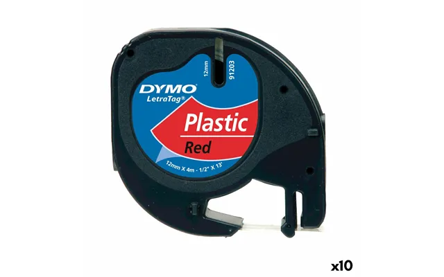 Dymo Letratag Lamineret Plasttape 12 Mm - Rød Skrift På Sort, 4 M 10 Stk