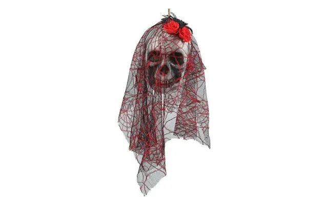 Halloween Hængedekoration - Kranium Med Slør, Sort Rød 15 × 30 Cm