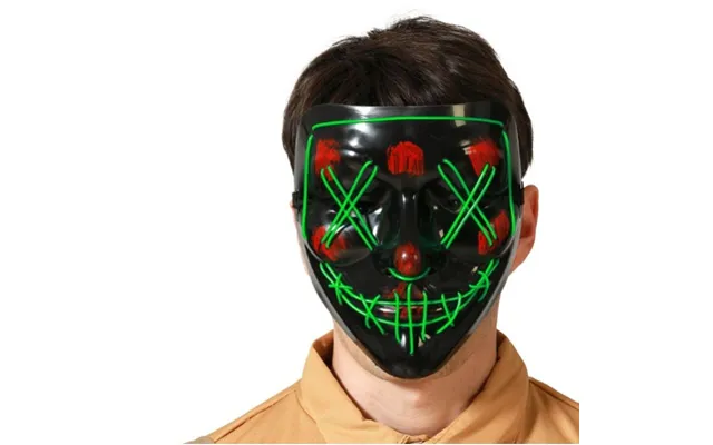 Halloween Maske Med Led-lys - Grøn Terror