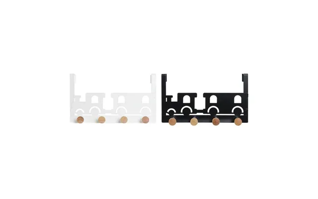 Knagerække Til Dør - Tog, Hvid Sort, Metal & Træ, 28,5 × 8,5 × 16,5 Cm 2 Stk
