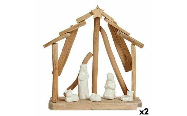 Krybbespil Krist - Hvid Brun I Træ Og Keramik, 25 × 28 × 10 Cm 2 Enheder