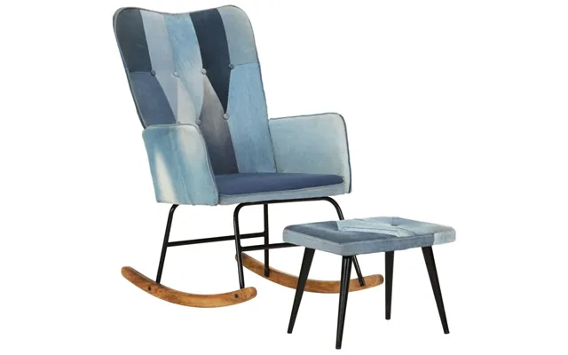 Lænestol Med Fodskammel Denim-patchwork Lærred Blå