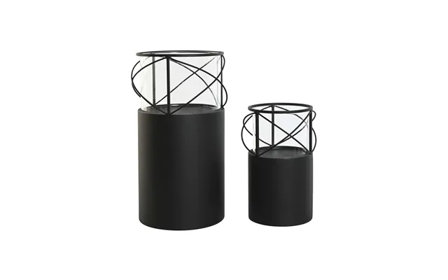 Lyseholder Sæt - Sort Metal Krystal, 24,5 × 24,5 × 46 Cm 2 Stk