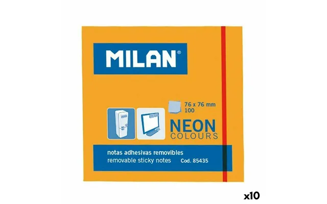 Milan Klæbende Huskesedler, Orange, 76 × 76 Mm - 10 Pakker