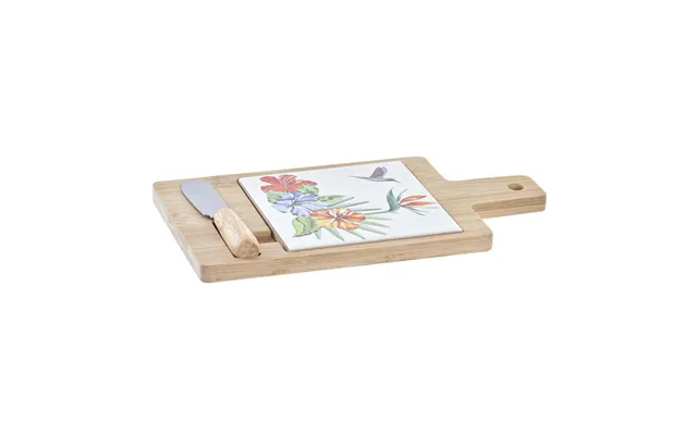 Ostebræt I Bambus Med Kniv Og Stentøjsplade - 21,5 × 11,8 × 1,5 Cm 3 Dele