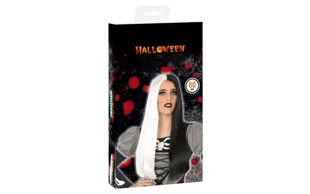 Paryk Til Halloween - Sort Hvid, 60 Cm