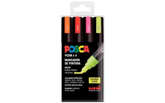 Posca Pc-5m Fluor Markersæt - Multifarvet 4 Stk