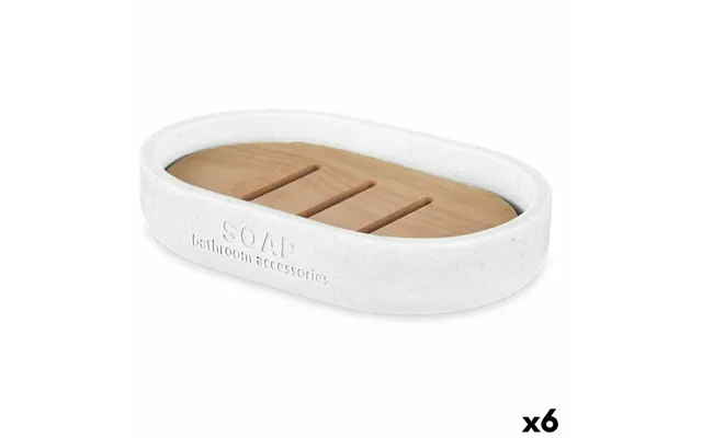 Sæbeskål Berilo - Hvid Harpiks Med Bambus, 12,5 × 2,5 × 8,5 Cm 6 Stk