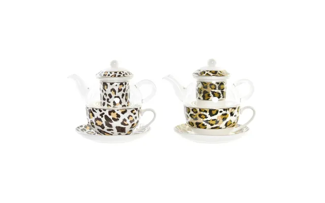 Tekande - Leopard, Krystal Og Porcelæn, Brun Gennemsigtig Hvid 2 Enheder 250 Ml