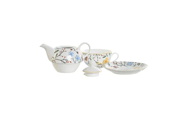 Teselskab-sæt I Porcelæn - Blå, Terrakotta, Hvid Og Gul 3 Enheder