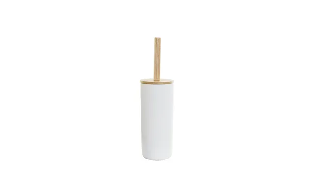 Toiletbørste - Stentøj Hvid Med Bambuslåg, 10 × 10 × 38 Cm