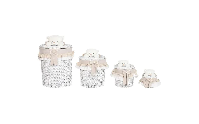 Vasketøjskurve I Flet - Hvid Beige, Shabby Chic, Sæt Á 4