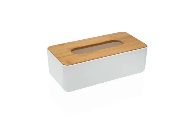 Versa Lommetørklæde- Tørklædekasse - Bambus Låg, Hvid, 13,1 × 8,6 × 26,1 Cm