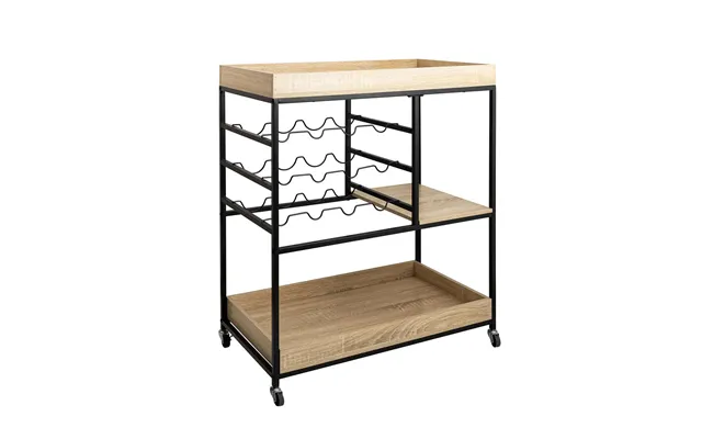 Vinthera Moa Serveringsvogn Med Flaskereol, Sort Metal - 75 × 40 × 91,5 Cm